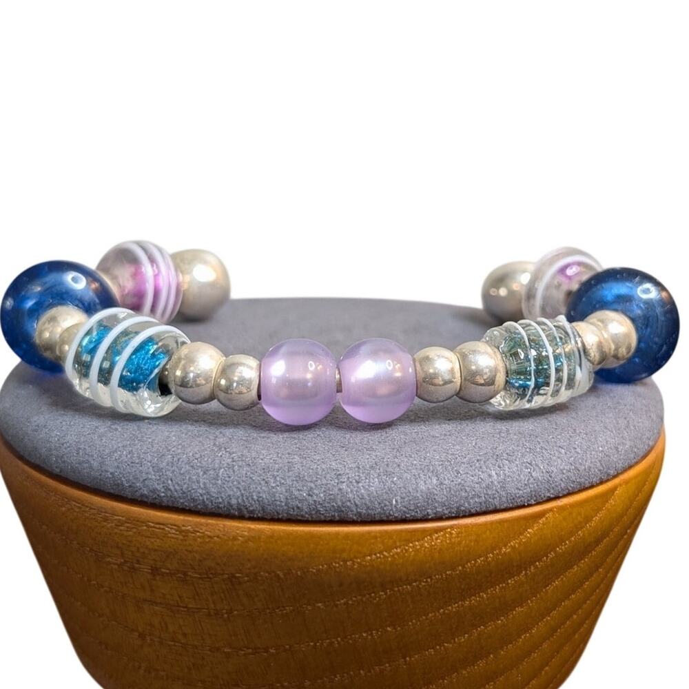 Art Glass 925 Sterling Bead Ball Cuff Bracelet